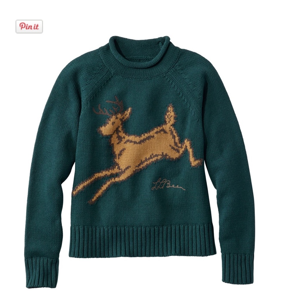 EUC - LL Bean Women's Signature Original Cotton Sweater with Deer - Size L